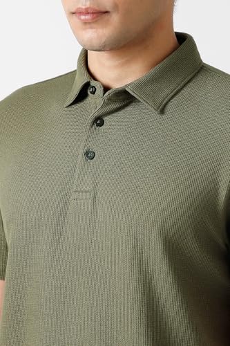 Image of Van Heusen Solid Polo T Shirt for Men | Premium Cotton | Waffle Knit Textured | Regular Fit | Elegant Style | Casual Wear