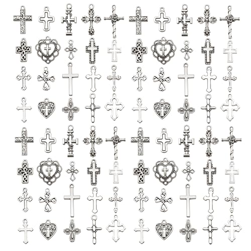 WOCRAFT 60pcs Antique Silver Cross Bracelet Charms for Jewelry Making