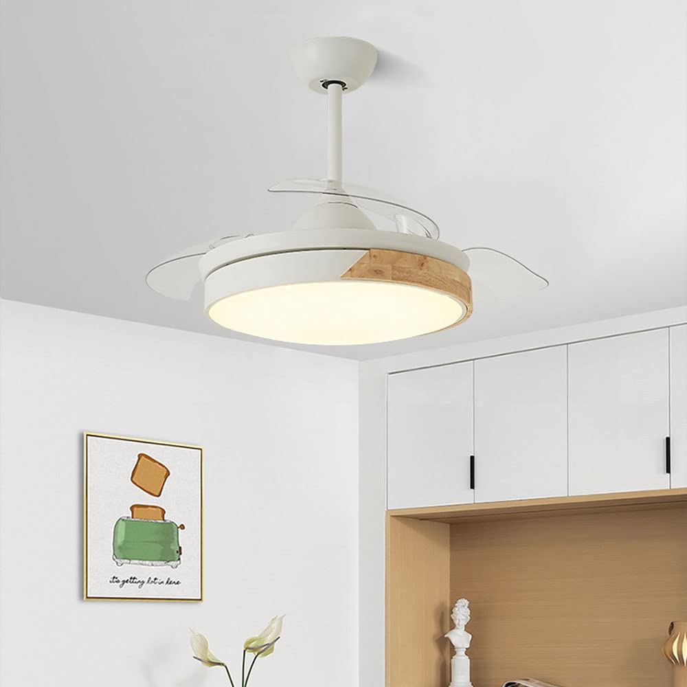 SXDMOUBK Modern LED Acrylic Chlier - Nordic Invisible Ceiling Fan Light for Villa Bedroom Living Room Dining Room & Office - Slish Home Decor (White 106CM Diameter)