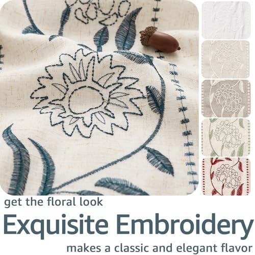Image of jinchan Blue Floral Linen Curtains for Living Room 72 inch Back Tab 2 Panels