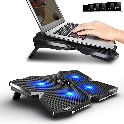 KEROLFFU-Laptop-Cooling-Pad-17-156-15-14-13-Inch-Heavy-Notebook-Cooler-Blue-LED-Lights-2-USB-Ports-Switch-for-FansLight2-Buttons-Dimmable-Speed
