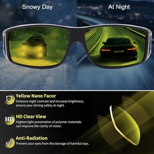 Image of HAOLOTA Night Vision Driving Over Glasses, Polarized Nighttime Glasses Men Women Anti Glare Yellow Tinted Lens