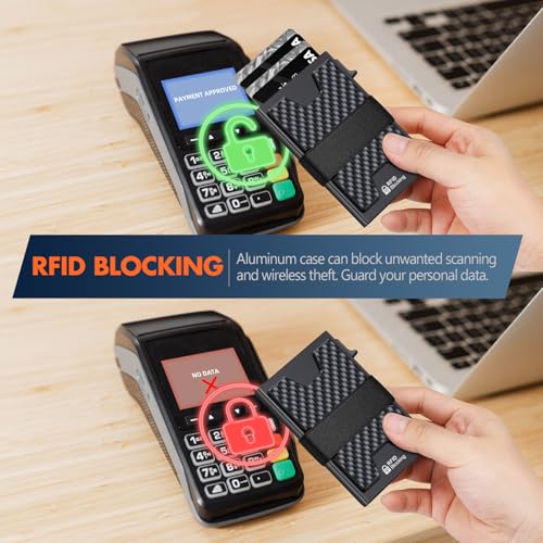 Image of AUTLEY Slim Wallet For Men, Minimalist Mens Wallet, Rfid Blocking Wallet, Pop Up Credit Card Holder with Cash Band (Carbon Fiber+Black)
