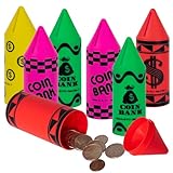 ArtCreativity Crayon Piggy Bank for Kids, Set of 12, Fun Money Saving Coin Banks for Loose Change, 4 Vibrant Colors, Crayon Birthday Party Favors, Best Goodie Bag Fillers for Boys and Girls, 6 Inch