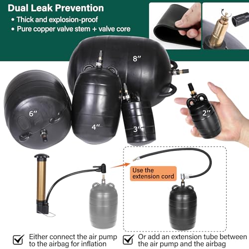 Image of Upgraded 3PK Inflatable Pipe Plug Balloon Kit(2 inch,3 inch,4 inch) with Fast Air Pump & Extension Hose, Rubber Sewer Test Balls with Safety Chain & Valve Tool for Plumbing Pressure Testing /Drain Blocking