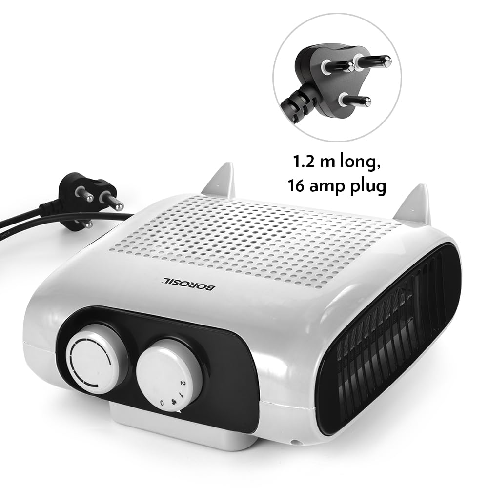 Borosil 2000W Novus Portable Electric Fan Room Heater (Made in India) | Variable Temperature Control, Horizontal & Vertical Placement | Room Heater Blower, Overheat Protection | 1 Year Warranty, Grey 2