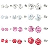 Charisma Sparkling Rhinestone Crystal Ball Stud Earrings Fireball Disco Ball Pave Bead Earrings Set for Women Girls Hypoallergenic, 4-8MM (12 Pairs)
