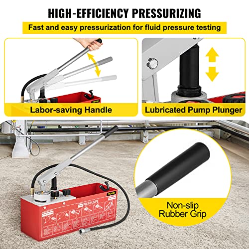Image of VEVOR Hydrostatic Pressure Test Pump, Test Up to 60 bar /860 psi, 3.2 Gallon Tank, Hydraulic Manual Water Pressure Tester Kit w /Three-Unit Gauge & R 1 /2 inch Connection for Pipeline Fluid Pressure Testing
