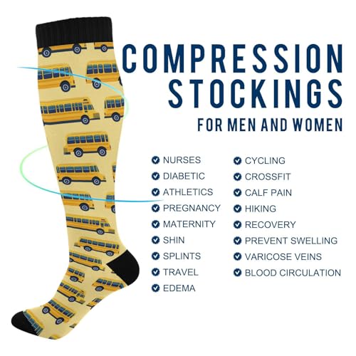 Image of Wusikd Blue Yellow Monster Trucks Compression Socks for Women and Men Circulation Long Socks for Athletic Running 1