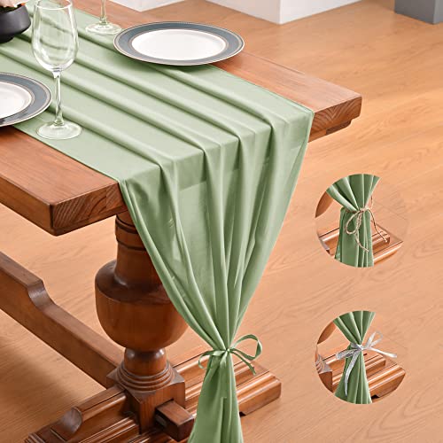 Linxtar Sage Green Chiffon Table Runner 14Ft Chiffon Table Overlay 29X170 Inches Silky Rustic Extra Long For Wedding Party Baby Shower Decoration #TOP1