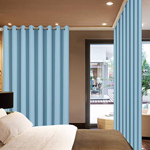 Yakamok Extra Wide Blackout Curtain for Sliding Glass Door, Grommet Thermal Insulated Room Divider Curtain 100W x 84L inch, Room Darkening Patio Curtain,8.3ft Wide x 7ft Tall, 1 Panel,Sky Blue