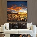 Cuadros al óleo del paisaje Nordic Sunflower Field Flower Canvas Print. Arte de la pared de la lona para la decoración del dormitorio Imagen 30x30cm Sin marco