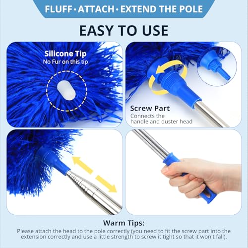 Image of ZZ LAZYCOTTAGE Microfiber Feather Duster with Bendable Head, Dusters for Cleaning, Extendable Microfiber Duster, Long Reach Dusting Tool for High Ceilings, Ceiling Fans, Blinds, Cobweb