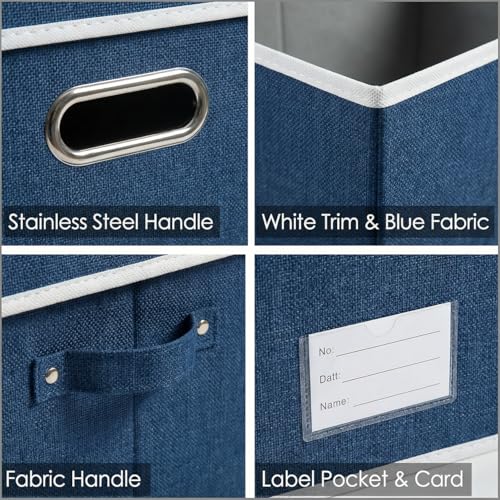 Image of PRANDOM Storage Bins with Lids [3-Pack] Linen Fabric Foldable Storage Boxes Organizer Containers Baskets Cube with Cover for Bedroom Closet Office Royal Blue(23.4X15.9X11.4)