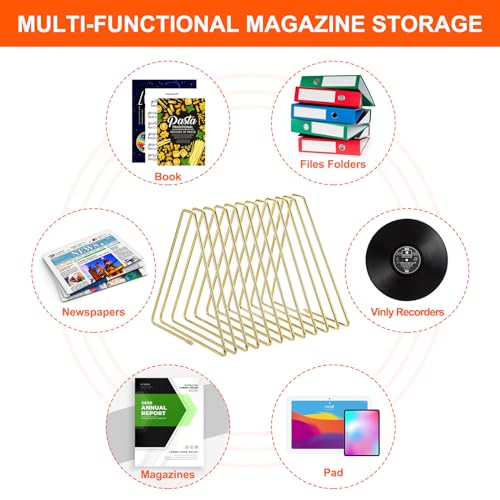 PATIKIL Triangle Desktop Holder Rack, 11 Slots Metal Wire Stand for Vinyl Record Album Magazine Book File Organizer, Golden Tone - Cosy Home Interiors PATIKIL Triangle Desktop Holder Rack, 11 Slots Metal Wire Stand for Vinyl Record Album Magazine Book File Organizer, Golden Tone - Image 4