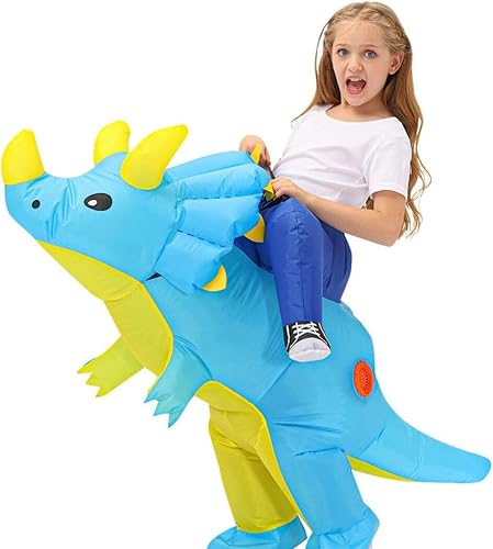 Miniatura 5 de Kids Inflatable Costume, Triceratops Dinosaur Halloween Cosplay Costume with LED Light for Cosplay Party Blue