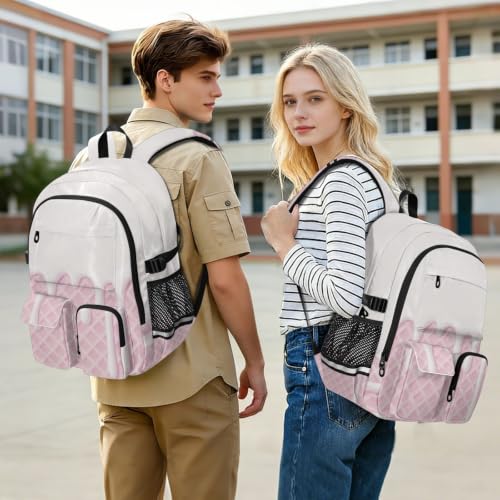 Mochila para portátiles ligera de 44.5 cm con correas acolchadas y estampado de cuadros rosa 7
