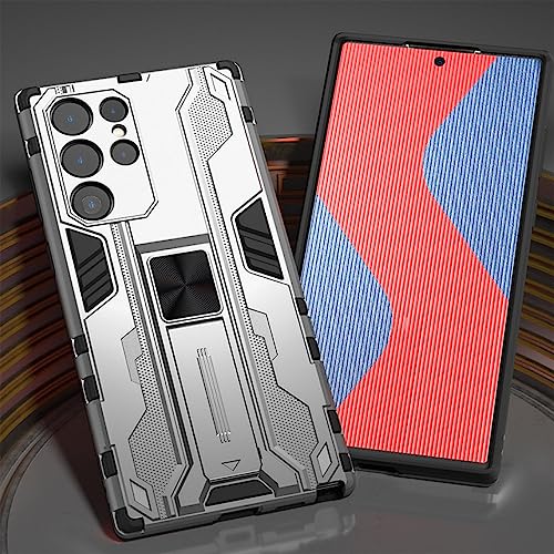 Coque armure antichoc pour Samsung S23 Ultra et S22 avec support arrière rigide argent