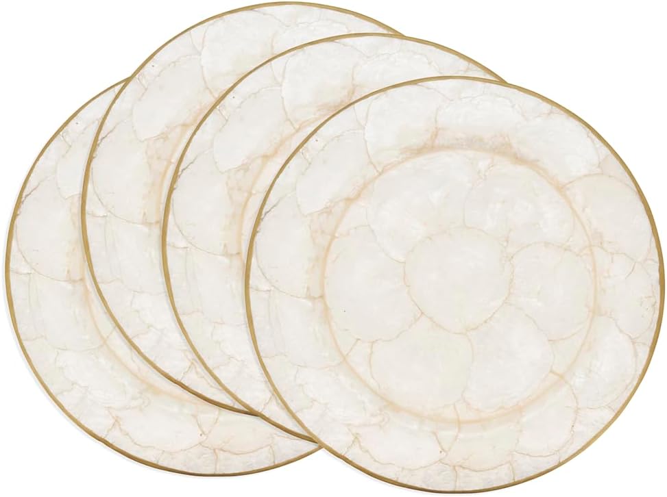 Fennco Styles Refined Capiz Shell Decorative Charger Plates 13" Round, Set of 4 – Black Table Chargers for Banquets, Weddings, Special Events and Home Décor