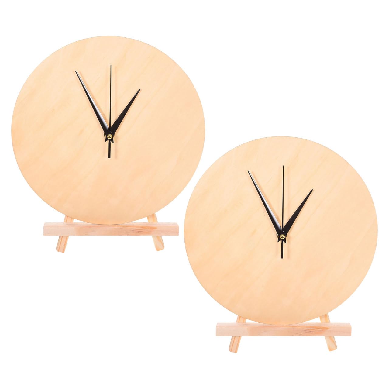 DIYEAH 2 Set DIY Wooden Clock Making Kit - 20cm Round Blank Clock Face to Decorate - Includes Hands & Display Stands - Wooden Blank for Crafts, Kids' Bedrooms & Personalised