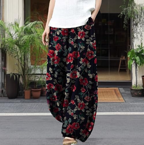 Trousers Pants for Women Wide Leg Floral Print Boho Pants Palazzo Elastic Lounge Casual Lantern Harem Pants2