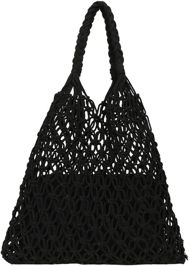 DKIIL NOIYBWoven Beach Bags for Women, Summer Crochet Beach Bag Mesh Beach Tote with Small Zipper Bag Crochet Tote Bag Straw Bag Net Bag Handbag Purse 37cm