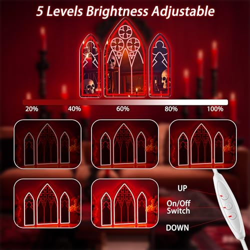 Image of DUOLIYBC Gothic Neon Sign, Medieval Goth Mirror Set, Window Mirror Neon Signs for Wall Decor, Gothic Cathedral Decor, Witch Mirrors 16″ x 9.4″