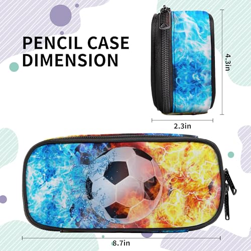 Image of Soccer Pencil Case for Boys, Large Capacity Pencil Pouch for Kids, Back to School Pencils Box Pen Bag with Zipper, Cool Pen Case Stationery Organizer for Middle Elementary School - Fire