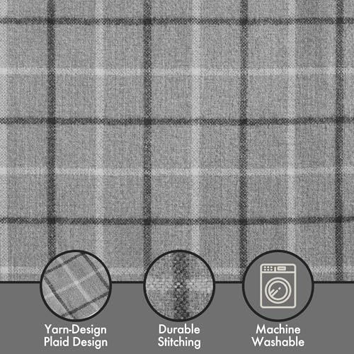 Image of Madison Park Anaheim Cabin Plaid Curtain Window, Thermal Insulated Fleece Lining, Living Room Decor Room Darkening Drape for Bedroom, 1-Single Panel Pack, 50x84 Faux Leather Tab Top, Grey