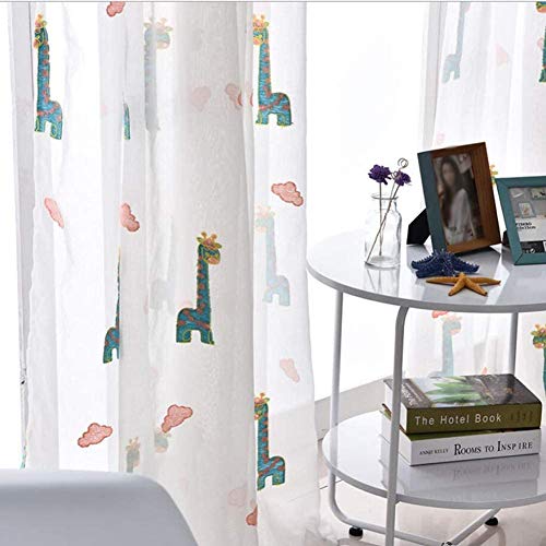 JUANstore 2 Paneles Cortina Traslucida Jirafa Bordado Animal con Ojale
