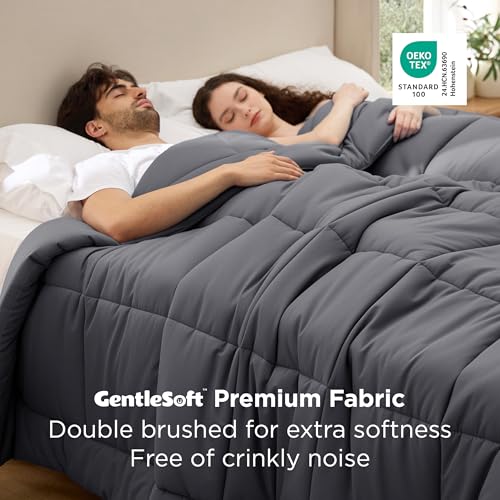 Image of Bedsure Comforter Duvet Insert - Quilted Comforters Oversized King Size, All Season Duvet, GentleSoft Down Alternative Bedding, with 8 Tabs, Gifts for Women /Men, Grey, Oversized King 116 x 98 Inches
