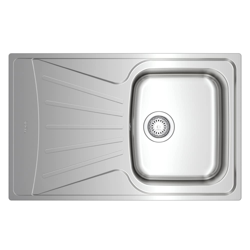 Teka Starbright 45 E-XP 1C 1E - Fregadero de 45 cm, Izquierda Encastrado, 1 Cubeta y Escurridor, Desagüe con Válvula Manual, Instalación por Encastre, Color Acero Inoxidable