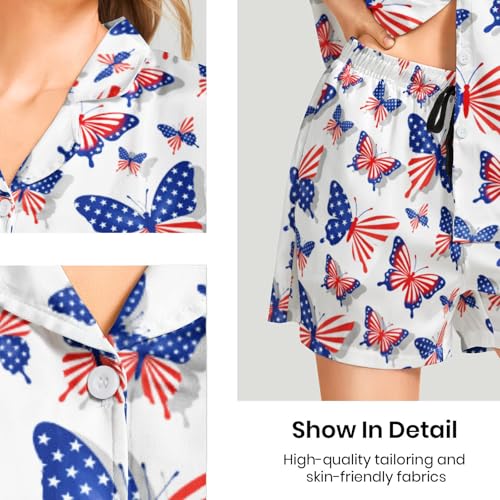Image of Funny Pajamas for Women Set Print Satin Loungewear Pjs Short Sleeve Button Down Top and Shorts Sets Sleepwear XS-3XL