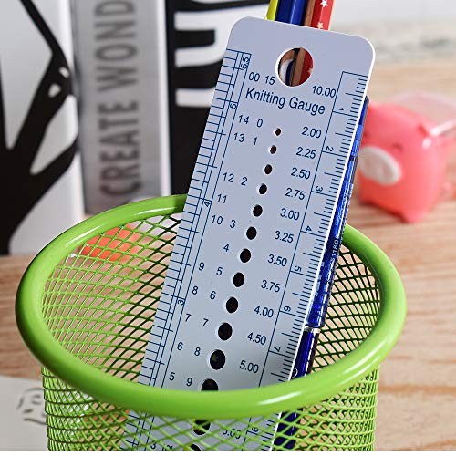 RAYNAG Knitting Needle Gauge Measuring Tool, Ruler & Stitch Gauge Window, Durable Sizer 5 Pack