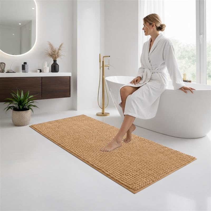 BedLooms Bath Mat Non Slip Anti Mould 60 x 90 cm – Grey Chenille Bathroom Mat Extra Soft & Fluffy Bathmat Machine Washable Super Water Absorption Shower Mat