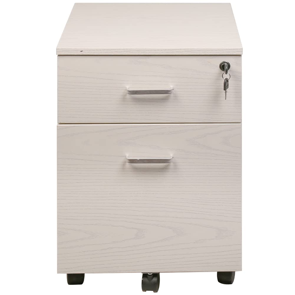 BAKAJI Schedario da Ufficio con 2 Cassetti Serratura con 2 Chiavi, Cassettiera per Scrivania Mobiletto di Legno, Archivio Portadocumenti Salvaspazio, 5 Ruote Mobili Antiribaltamento, 40 x 45 x 55,6 cm