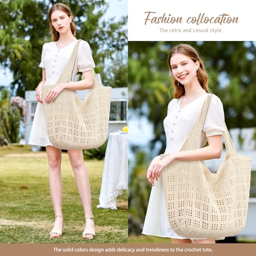 Image of hatisan Crochet Bag for Women, Handmade Knit Beach Tote Bag Summer