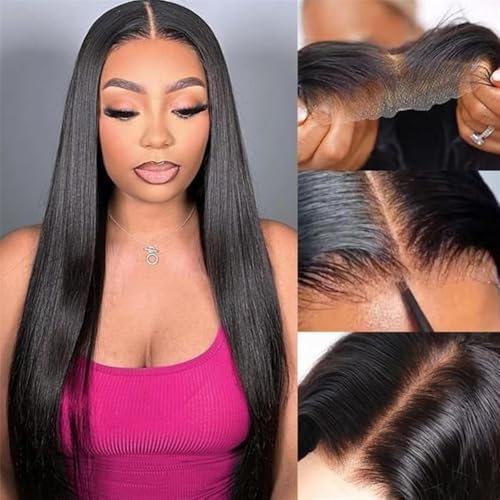 Peluca frontal de encaje liso sin pegamento: cabello humano natural prearrancado de 18 pulgadas 6