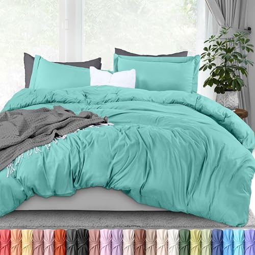Image of Utopia Bedding Duvet Cover Queen Size - 3 Piece with Zipper Closure - 1 Comforter Cover 90X90 Inches & 2 Pillow Shams 20X26 Inches (Spa Blue) Comforter Not Included