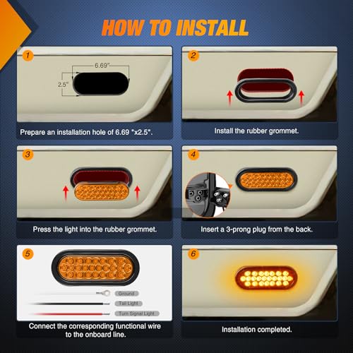 Image of Nilight 6 inch Oval Trailer Tail Light 2PCS Amber 24LED Turn Signal Lights
