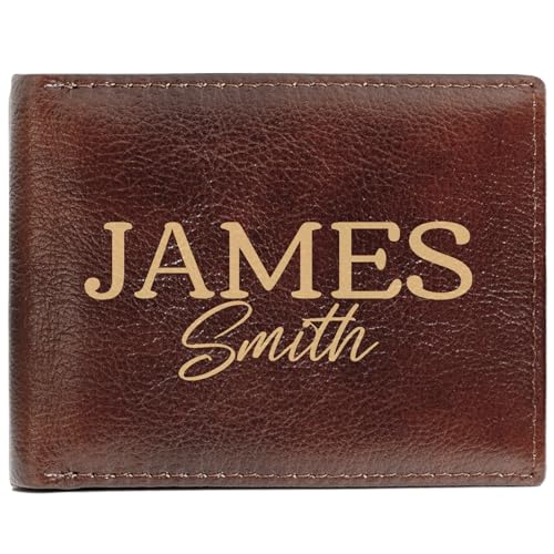 Personalized Wallet for Men Gifts, Genuine Leather, RFID Blocking, Birthday Gifts for Men, Customized Wallet for Chrismas Son Boyfriend Wedding Anniversary Graduate Gifts Box