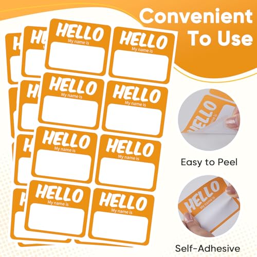 Image of 256 Pcs Name Tags Sticker 3 inchx2.5 inch Hello My Name is Stickers, Light Orange Name Labels Adhesive Identification Name Badges for School, Office, Meeting, Family Parties, Mailing