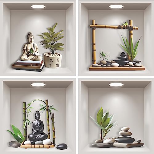 Stickers adhésifs 3D | Stickers mural - Autocollant 3D Zen Chambre - trompe l'oeil - Décoration Murale Salon Chambre à Coucher, Salle de Bains Autocollant Trompe...