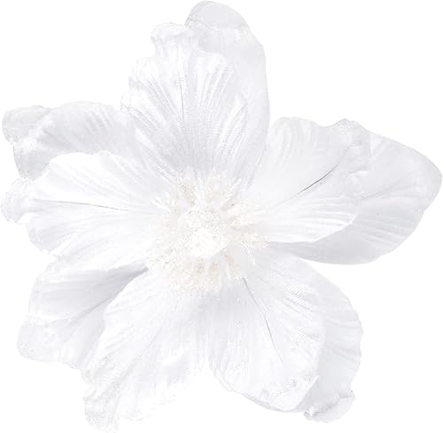 Miniatura 7 de GL-Turelifes Flores de Navidad con purpurina, magnolia de terciopelo, adornos florales artificiales, paquete de 6 flores plegadas para decoración de