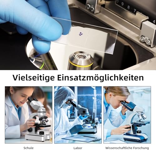 100 Stück Vorgereinigte Mikroskop Objektträger 76,2x25,4mm & 200 Deckgläser 20x20mm, Mikroskop Zubehör für Labor, Biologie & Wissenschaft, Klarglas mit Glänzend Kanten für Präzise Analyse