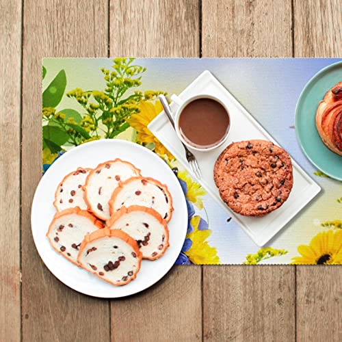 Sets de table de cuisine bleus à fleurs pour repas en terrasse
