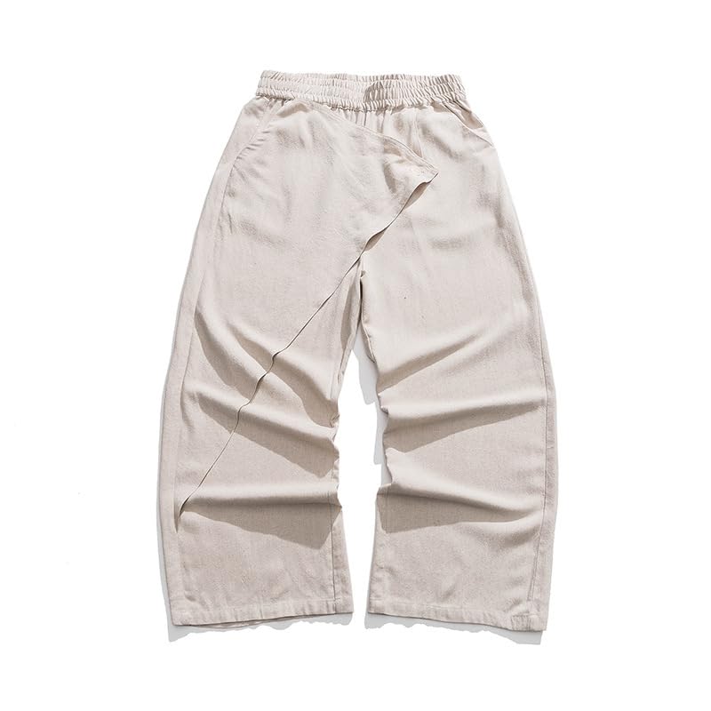 GUOYUXIAO Men's Pants Spring Summer Cotton Linen Casual Pants Retro Large Size Wide-Legged Trouser3