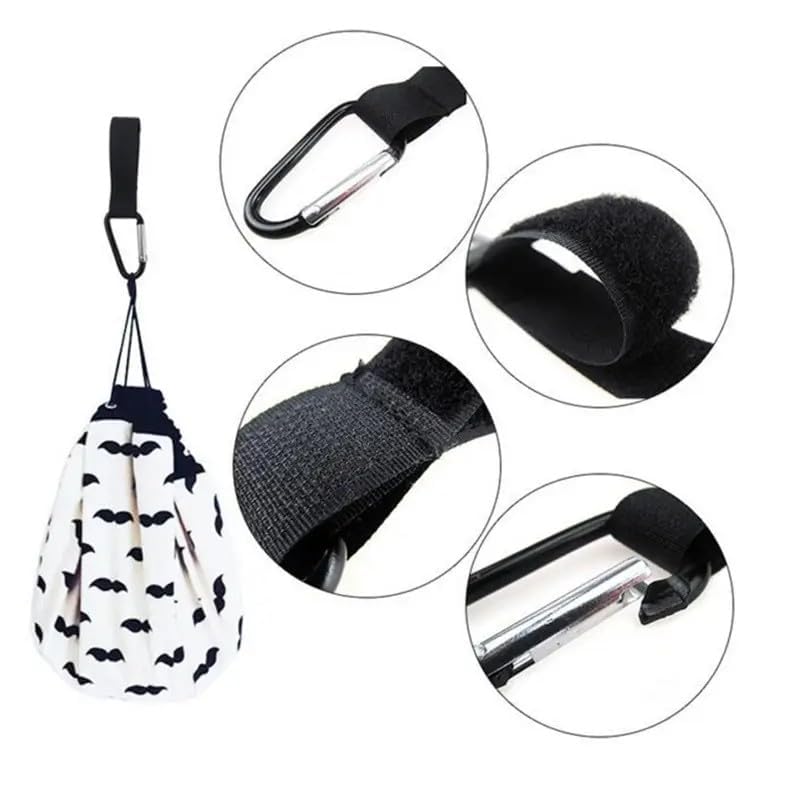 4Pcs Buggy Clips, Pram Hooks, Universal Non-Slip Pram Clips, for Bags Holder Baby Travel Essentials(Black Leather) - Image 4