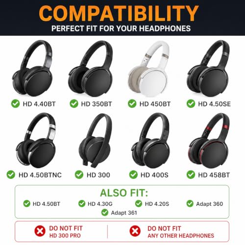 Image of MIZI Replacement Ear Pads for Sennheiser HD 4.50BT, HD 4.50BTNC, HD 4.50SE, HD 4.40BT, HD 4.30G, HD 4.20S, HD 450BT, HD 458BT, HD 400S, HD 350BT, HD300, Adapt 360 & Adapt 361 Ear Cushions - Black
