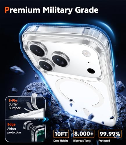 Image of FNTCASE for iPhone 17 Pro Case: Clear Magnetic Phone Cases with Screen Protector Compatible with Magsafe Slim Anti Yellowing Rugged Shockproof Protective Transparent Cell Phone Cover (White)